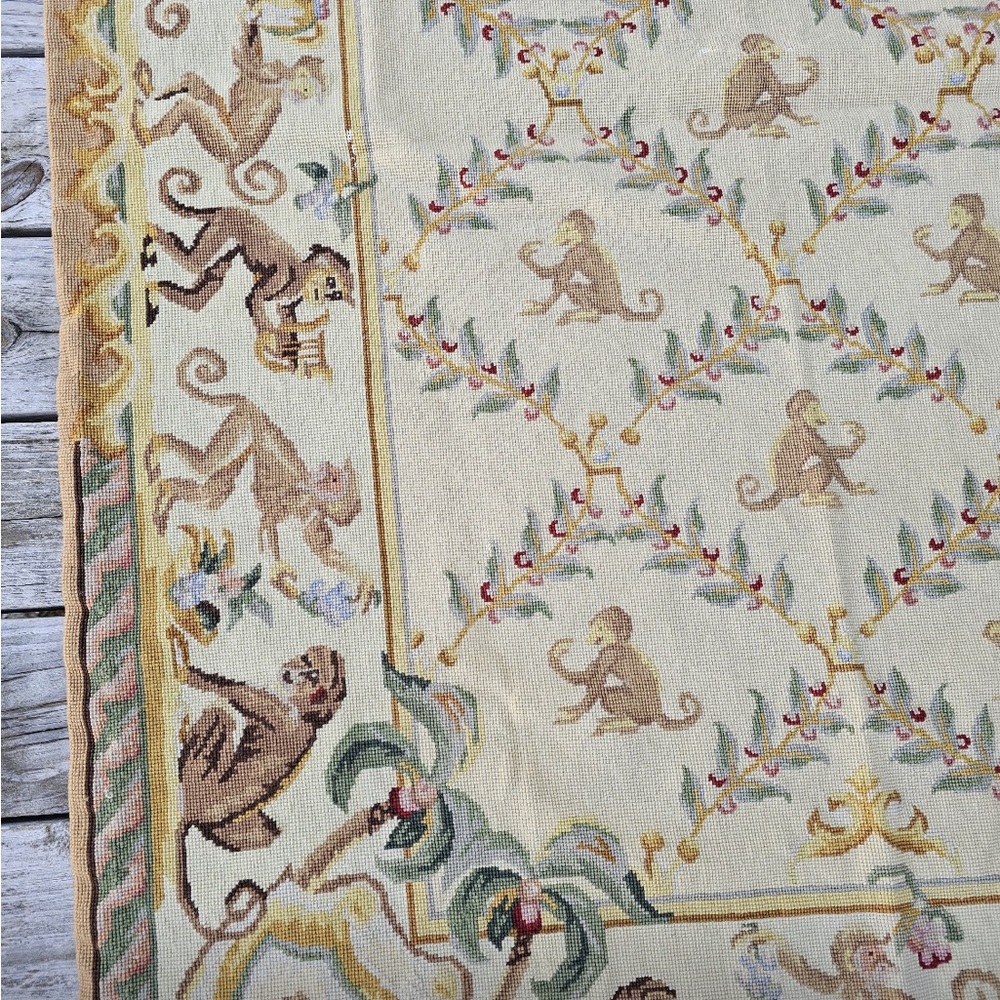 Vintage French Style Handmade Aubusson Needlepoint Area Rug - Picture 5 of 5